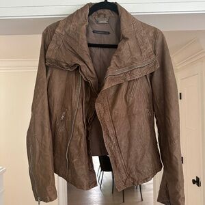 LINE Light Brown Textured Lambskin Motorcycle Jacket - Size L